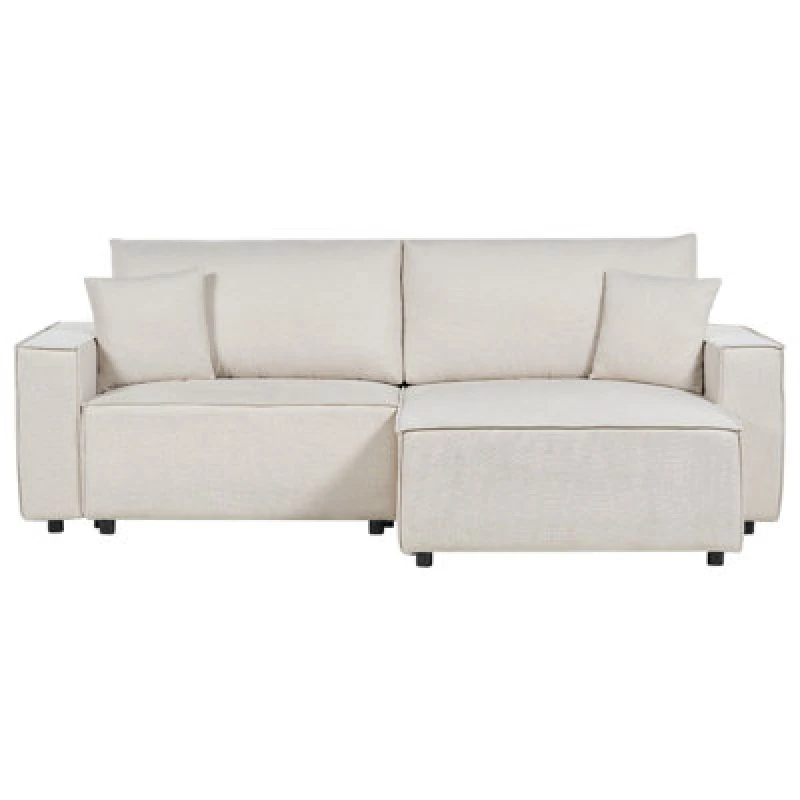 Image of Beliani Sofa Bed 3 Seater Karila Fabric Light Beige With Storage Left Hand