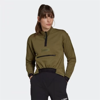 Image of adidas Terrex Hike half Zip Fleece Womens - Focus Olive