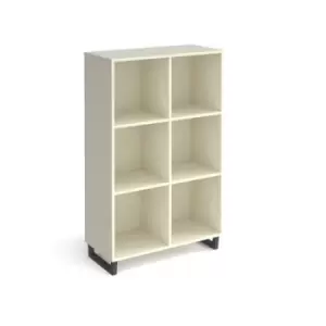 Image of Sparta cube storage unit 1370mm high with 6 open boxes and charcoal A-frame legs - white