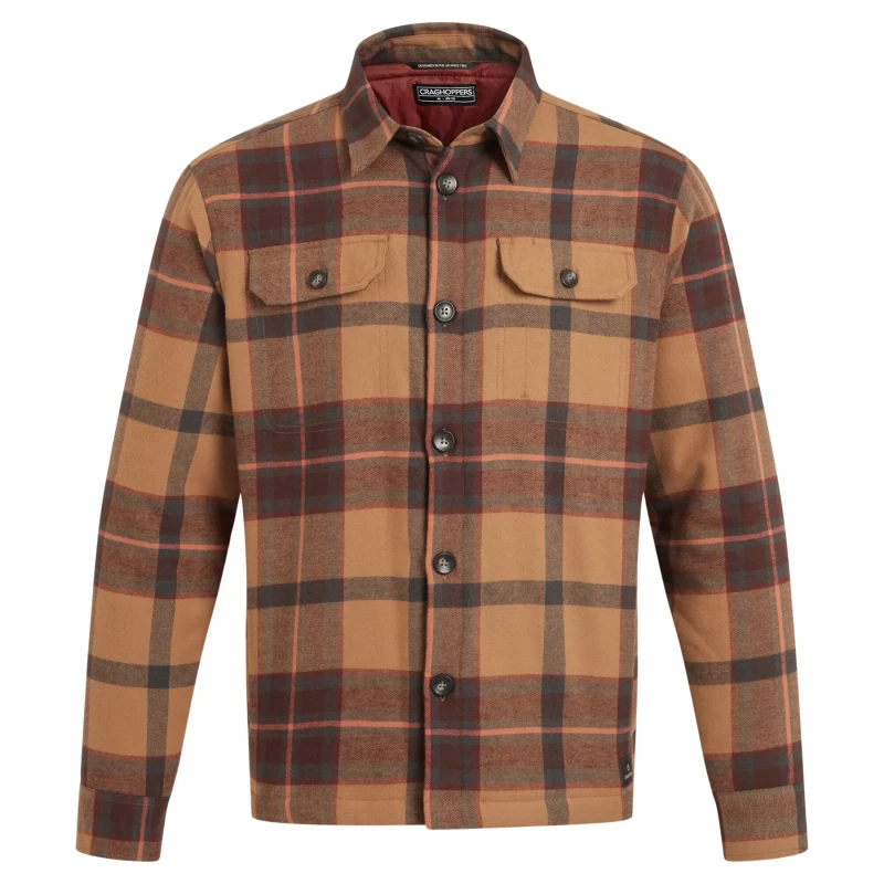 Image of Craghoppers Craghoppers Men Burnbank Check Insulating Overshirt in Brown Size: Medium Brown M Male 5063260131674