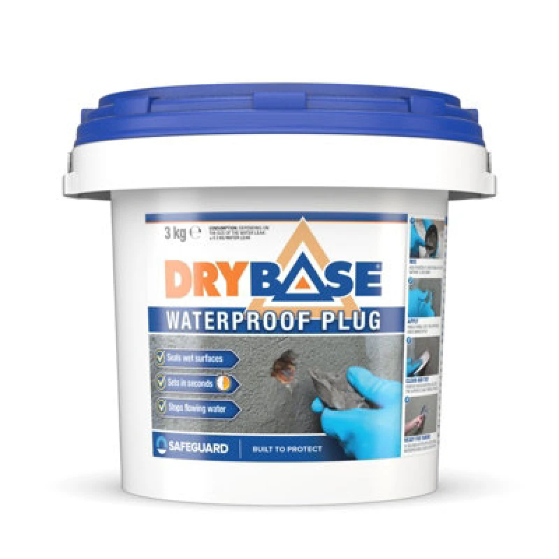 Image of Drybase Waterproof Plug (3Kg Grey) - Stop Water Leaks In 30 Seconds - Fast Plug For Concrete, Masonry, Stone & Wet Surfaces.