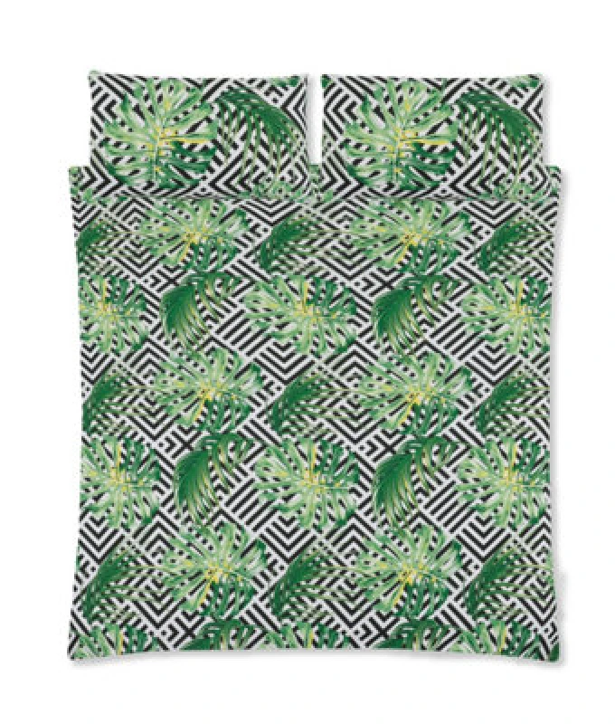 Image of Velosso Ethnic Leaf Cotton Rich Printed Duvet Cover & Pillowcase Set in Green Size: Double Green Unisex Double