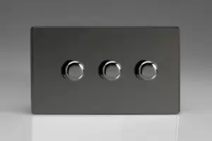 Image of Varilight 3 Gang 2 Way Push On/Off Rotary LED Dimmer 3 x 0 120W (1 10 LEDs) (Twin Plate) - JDiDP303S