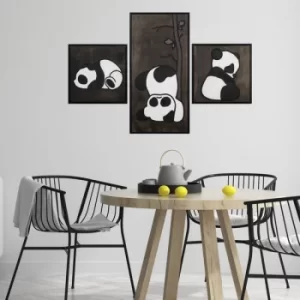 Image of Panda Family Black White Decorative Wooden Wall Accessory