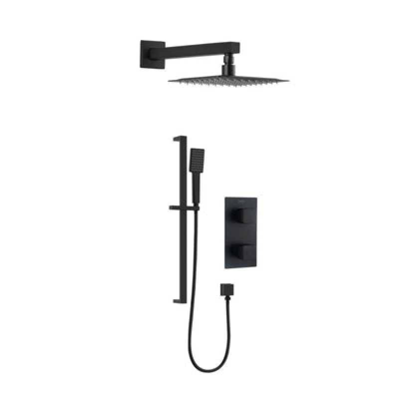 Image of Bristan Cobalt Matt Black Recessed Thermostatic Mixer Shower With 2 Heads & 1.5M Hose Length