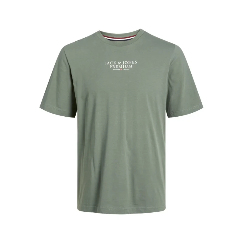 Image of jack & jones Logo Print Cotton T-Shirt with Crew Neck Sage Green Men L