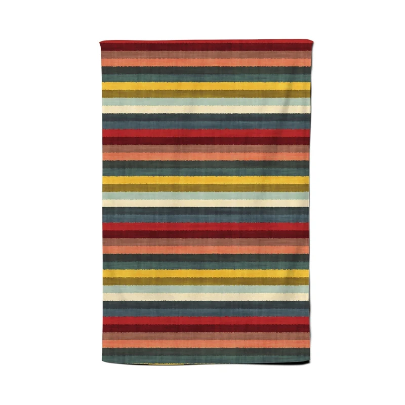 Image of Warren Reed - Designer Multicolour Striped Brish Pattern Tea Towel in Green Green Unisex