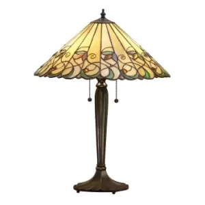 Image of Jamelia 2 Light Medium Table Lamp Tiffany Glass, Dark Bronze Paint with Highlights, E27