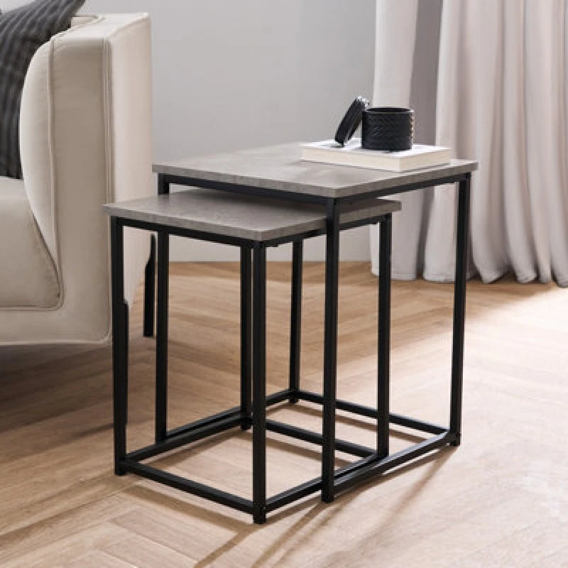 Image of OHS OHS Nest of Tables Square Wood Top Modern End Side Living Room Set of 2 in Light Grey Light Grey One Size Unisex 5027434215225