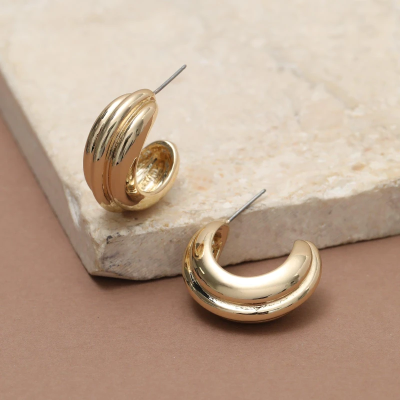 Image of Mood Gold Plated Chubby Hoop Earrings Gold female One Size