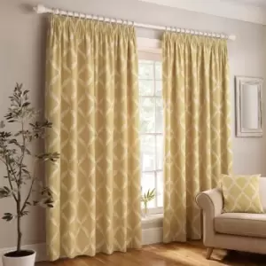 Image of Olivia Lattice Embroidered Pencil Pleat Curtains Citron