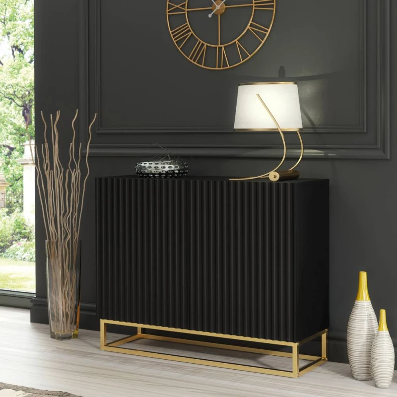 Image of Creative Furniture Ripple Sideboard 100cm - Modern Fluted Design with Push to Open doors in Black Unisex