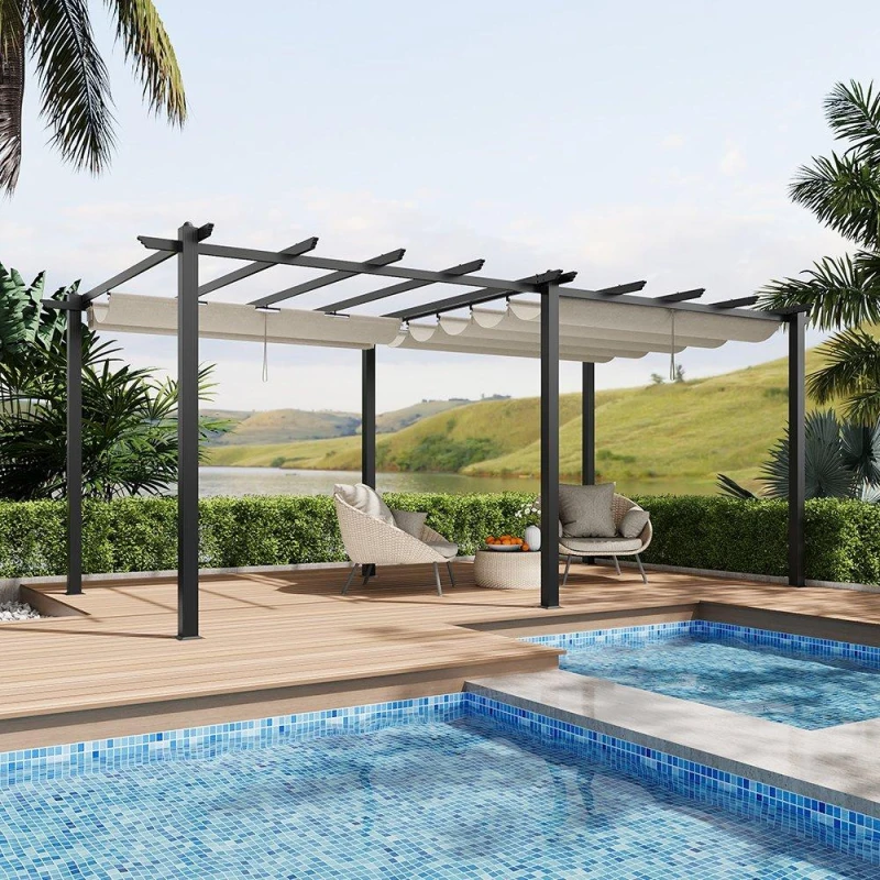 Image of Breeins 10x20ft Aluminium Pergola with Retractable Roof Black And Beige unisex One size