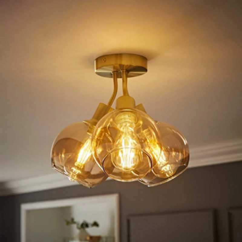 Image of ValueLights ValueLights Bellamy 3 Way Glass Globe Bubble Cluster Flush Ceiling Light in Gold Gold One Size Unisex 5016529274940