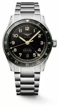 Image of LONGINES L38124636 SPIRIT ZULU TIME GMT 42mm Green Bezel Watch