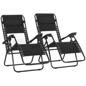 Image of Outsunny Garden Recliner Chairs Set of 2, Outdoor Foldable Zero Gravity Chairs Set w/ Footstool and Detachable Headrest, Black