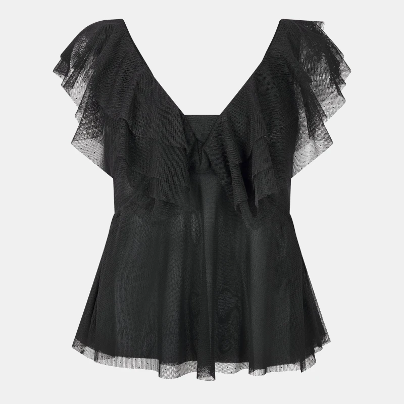 Image of Ted Baker Womens Waterfall Neck Puff Sleeve Top Black female 6 (2X)