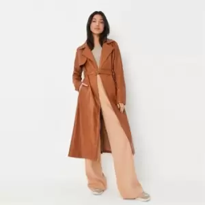Image of Missguided Pu Trench Coat - Brown