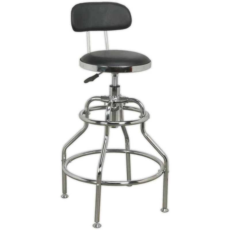 Image of Loops Heavy-Duty Pneumatic Workshop Stool - Adjustable Height Seat & Back Rest Chair Multi