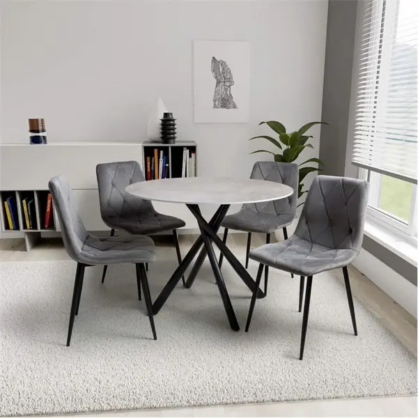 Image of Shankar Avesta Grey & 4 Vernon Grey Dining Set - Grey M