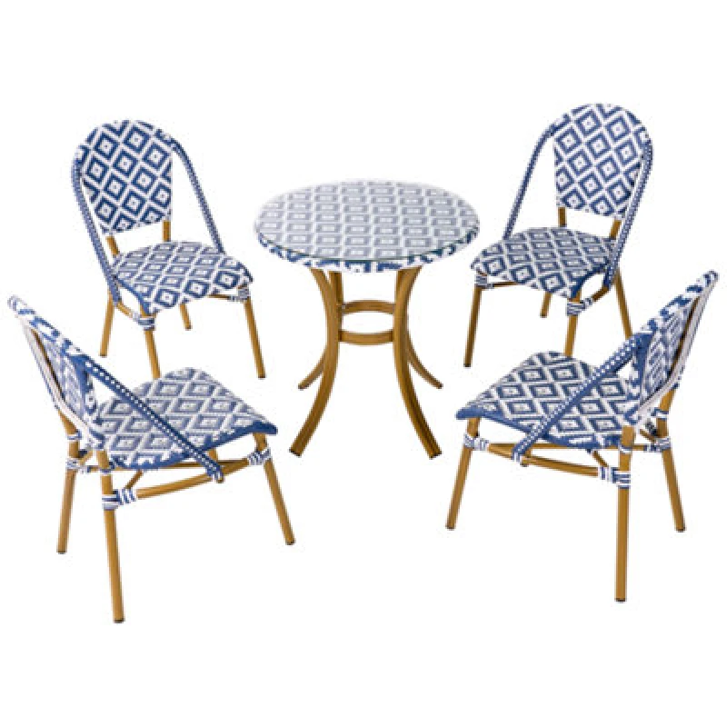 Image of Beliani Garden Dining Set 4 Seater Rifreddo Pe Rattan Blue