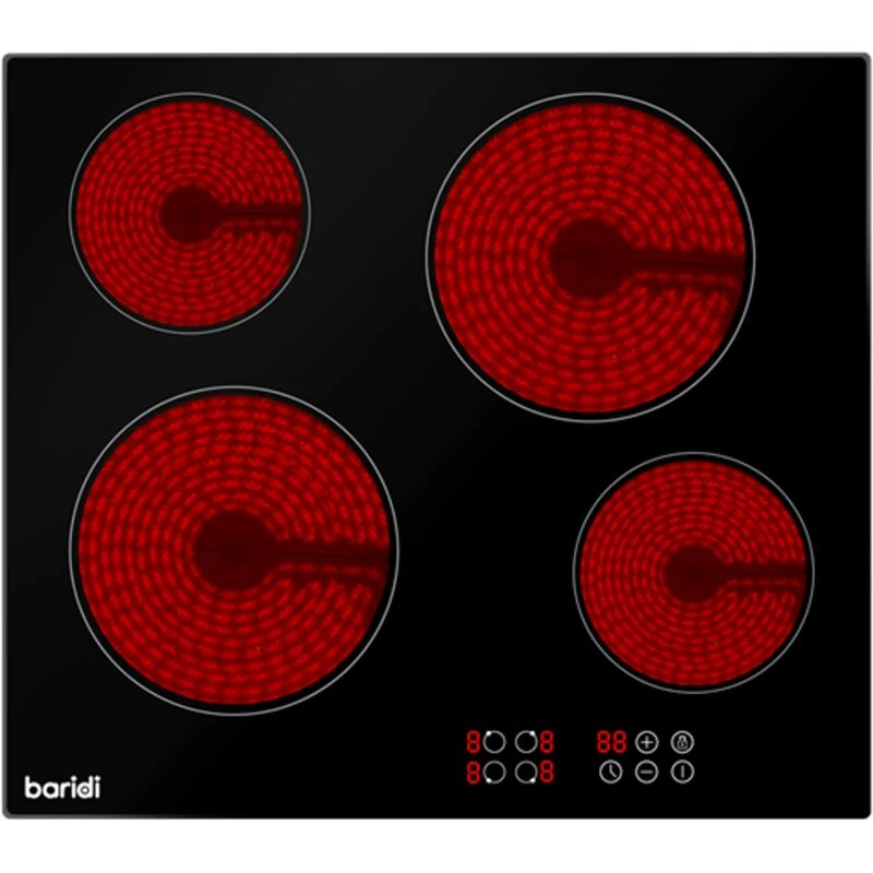 Image of Baridi 60Cm Built-in Ceramic Hob With 4 Cooking Zones, Black Glass - DH131, Black DH131
