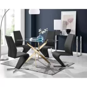 Image of Furniture Box Leonardo 4 Gold Dining Table and 4 Black Willow Chairs