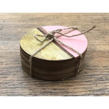 Image of Set Of 4 Round Two Toned Wooden Coasters - Pink