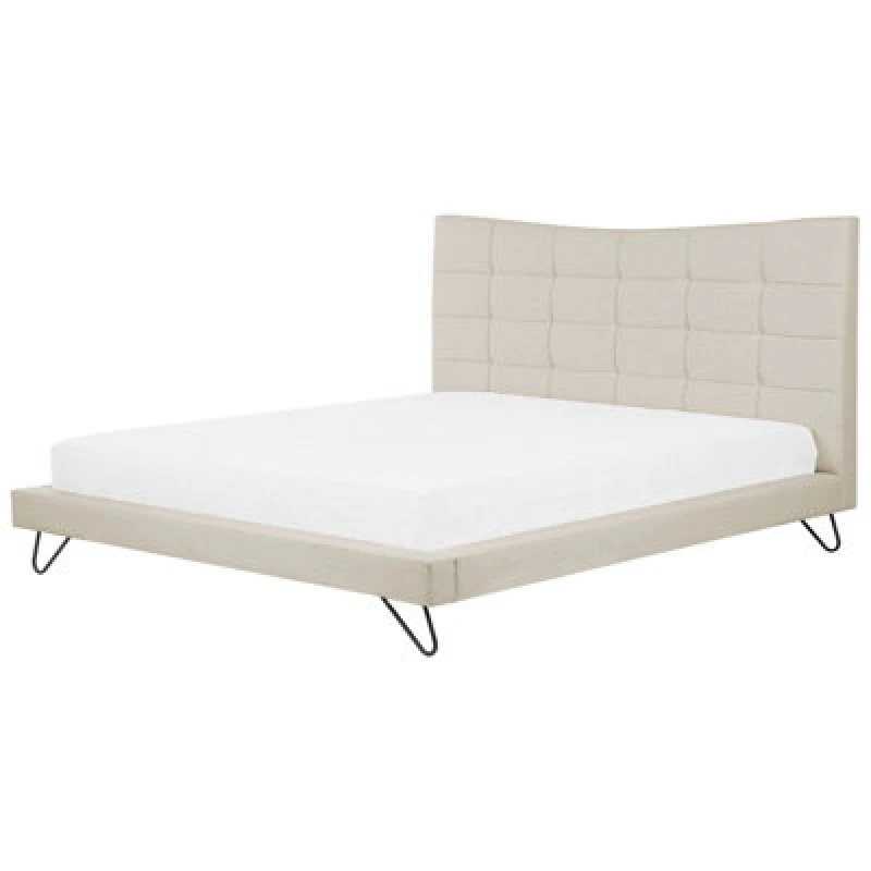 Image of Beliani Bed Fabric Lannion 180 X 200 Cm (Eu Super King) Light Beige