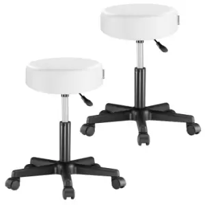 Image of 2 Pcs Stool with Wheels White Faux Leather
