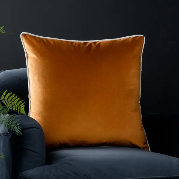 Image of Meridian Velvet Cushion Ginger/Ecru, Ginger/Ecru / 55 x 55cm / Polyester Filled