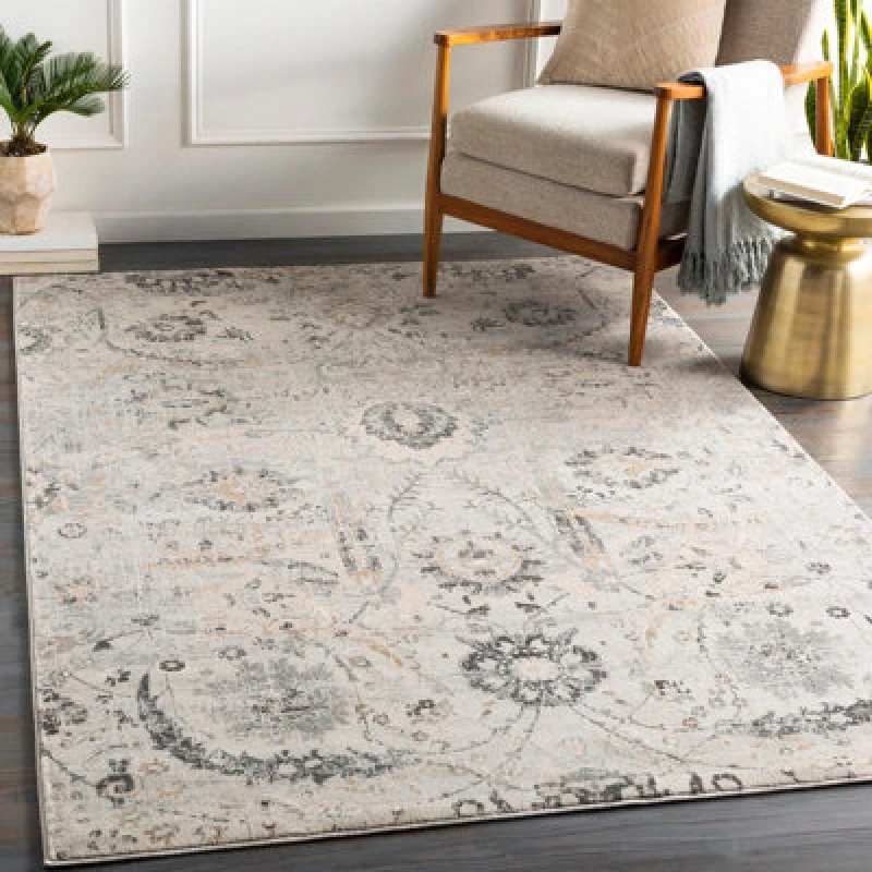 Image of Livabliss Vintage Oriental Boho Charcoal Aarya Area Rug 200 X 275cm - Easy Care, Non Shedding, Ideal For Living Room & Bedroom