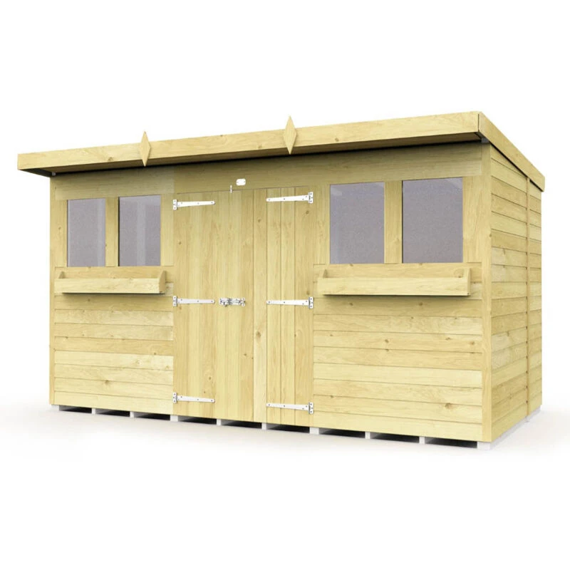 Image of Flat Pack Sheds DIY Sheds 12 x 8 Pent Summer Shed, Brown 12X8PSSFF