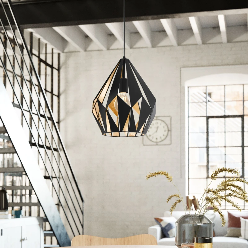 Image of EGLO Eglo Carlton Wire Frame Pendant Ceiling Light Black, Gold 9002759499310