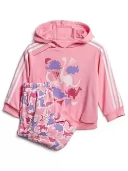 Image of adidas Infant Dino Print Hoodie & Jogger Set - Pink, Size 12-18 Months, Women