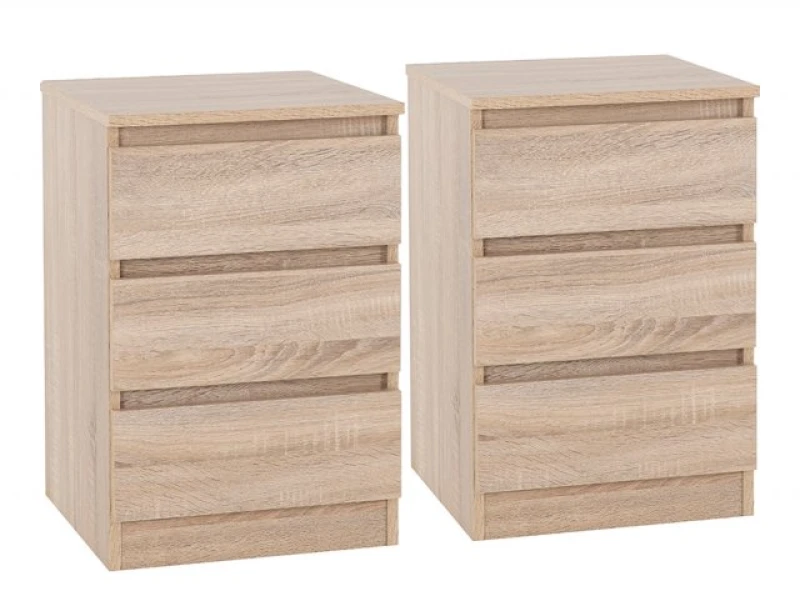 Image of Seconique Malvern Sonoma Oak Pair of 3 Drawer Bedside Cabinets