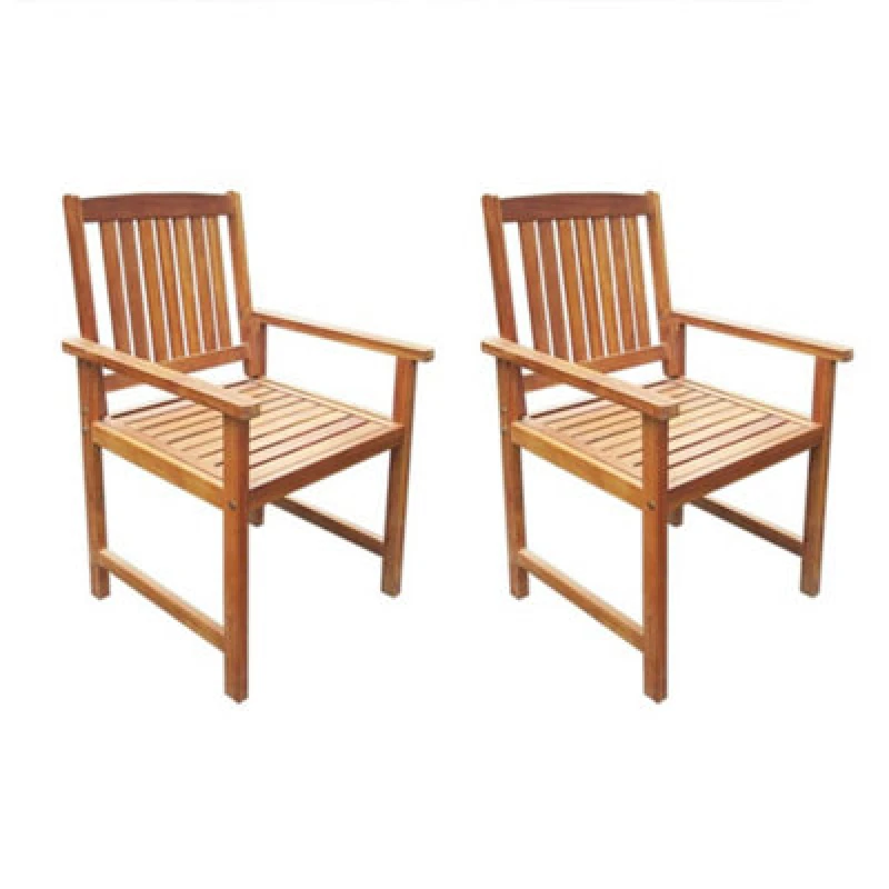 Image of vidaXL 2x Solid Acacia Wood Outdoor Dining Chairs Brown Garden Seats with Arms