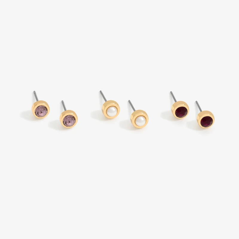 Image of Mood Purple Mixed Stud Earrings - Pack of 3 Gold female