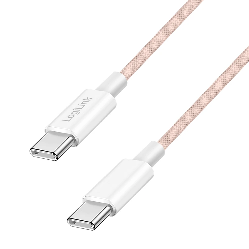 Image of LogiLink USB 2.0 Type-C cable. C/M to C/M. nylon jacket. 60W. pink. 1.