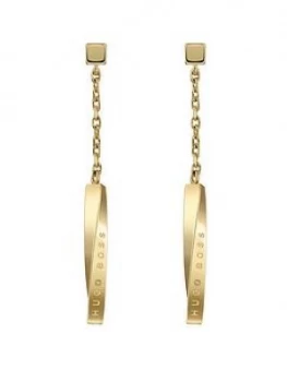 Image of Boss Signature Gold Plated Long Stainless Steel Earrings