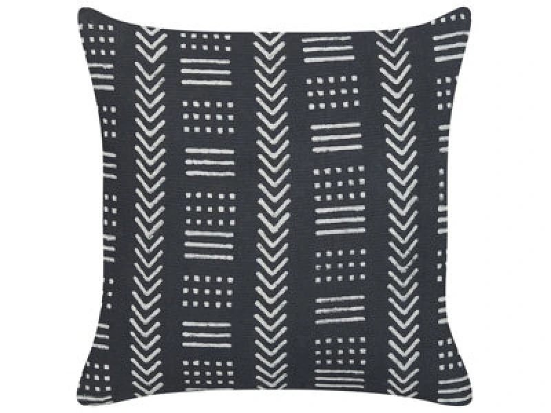 Image of Beliani Throw Cushion Benzoin Cotton 45 X 45cm Black Geometric Pattern