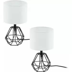Image of 2 pack Table Lamp Colour Black Base Shade White Fabric In Line Switch E14 1x60W