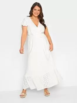 Image of Yours Curve Short Sleeved Broderie Anglaise Maxi Dress - White, Size 34-36, Women