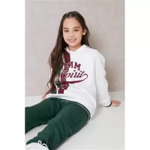 Image of I Saw It First Forest Green Girls Team Spirit Embroidered Heavyweight Fleeceback Sweatshirt - Green