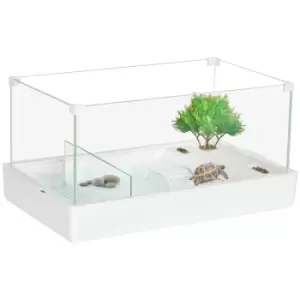 Image of PawHut 50 Turtle Tank Aquarium, Glass Tank with Basking Platform, Filter Layer Design, Full View Visually Terrapin Reptile Habitat, White