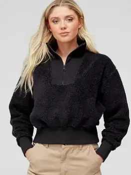 Image of Calvin Klein Jeans Fluffy Oversized Half Zip - Black, Size XS, Women