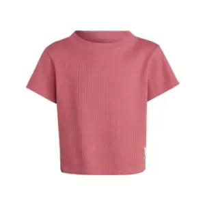 Image of adidas Lounge Waffle Knit Loose T-Shirt Kids - Pink Strata / Off White / Blac