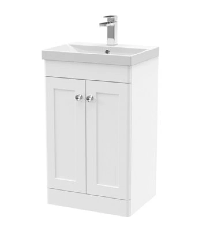 Image of nuie 500mm Floor Standing 2 Door Vanity & Basin 3 - Satin White CLC123E