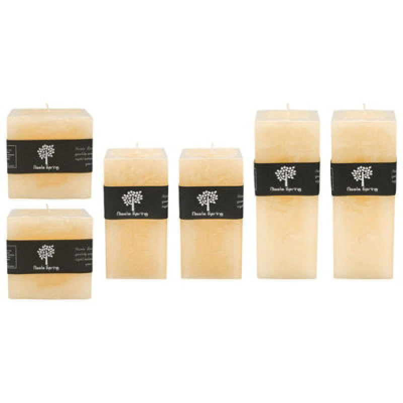 Image of Nicola Spring Square Vanilla Pillar Candles - 3 Sizes - Cream - Pack Of 6
