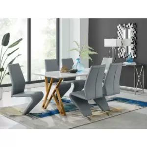 Image of Taranto White High Gloss Dining Table and 6 Grey Willow Chairs - Elephant Grey